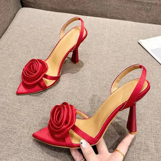 Silk Rose Flowers Women Slippers Sandals