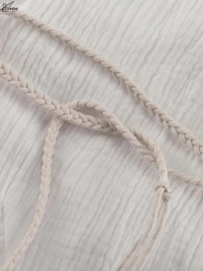 V-Neck Long Sleeve Lace-Up Dress