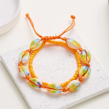 Bohemia Shell Anklet For Women Colorful Rice Beads Handmade Braided Rope Bracelet On Leg Beach Barefoot Sandal Leg Chain Jewelry