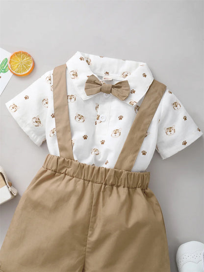 Infant Boy Clothes with Bow + Strap Shorts Set