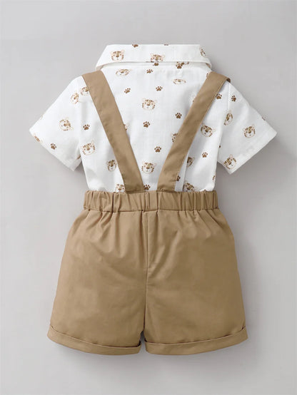 Infant Boy Clothes with Bow + Strap Shorts Set