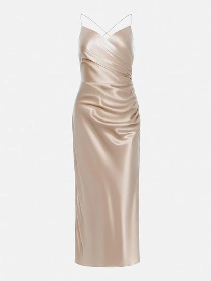 High Split Pleat Satin Formal Gown Dress
