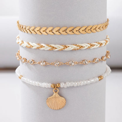 Boho Handmade Shell Seed Beads Anklet Set