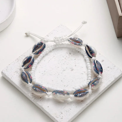 Bohemia Shell Anklet For Women Colorful Rice Beads Handmade Braided Rope Bracelet On Leg Beach Barefoot Sandal Leg Chain Jewelry