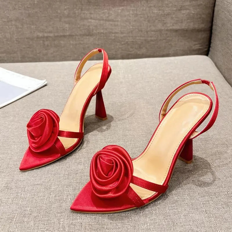 Silk Rose Flowers Women Slippers Sandals