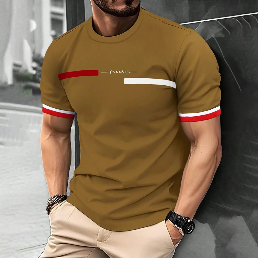 Summer 3D Stripe Letter Print T-shirts