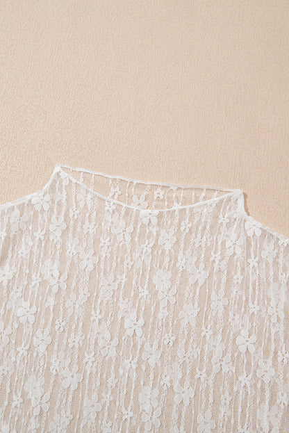 White Sheer Floral Lace Long Sleeve Slim Fit Top