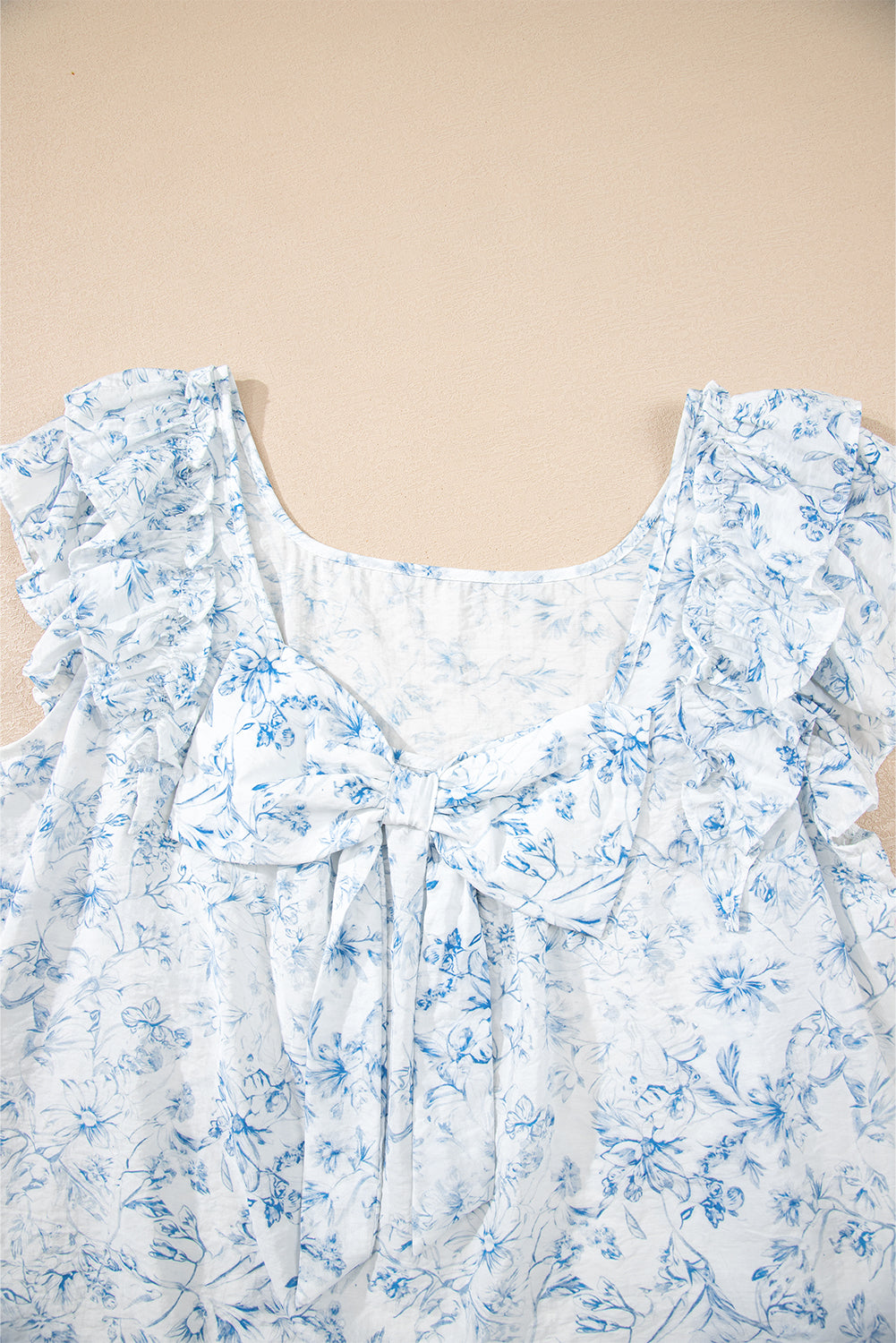 Pink Floral Ruffle Short Sleeve Bow Back Blouse