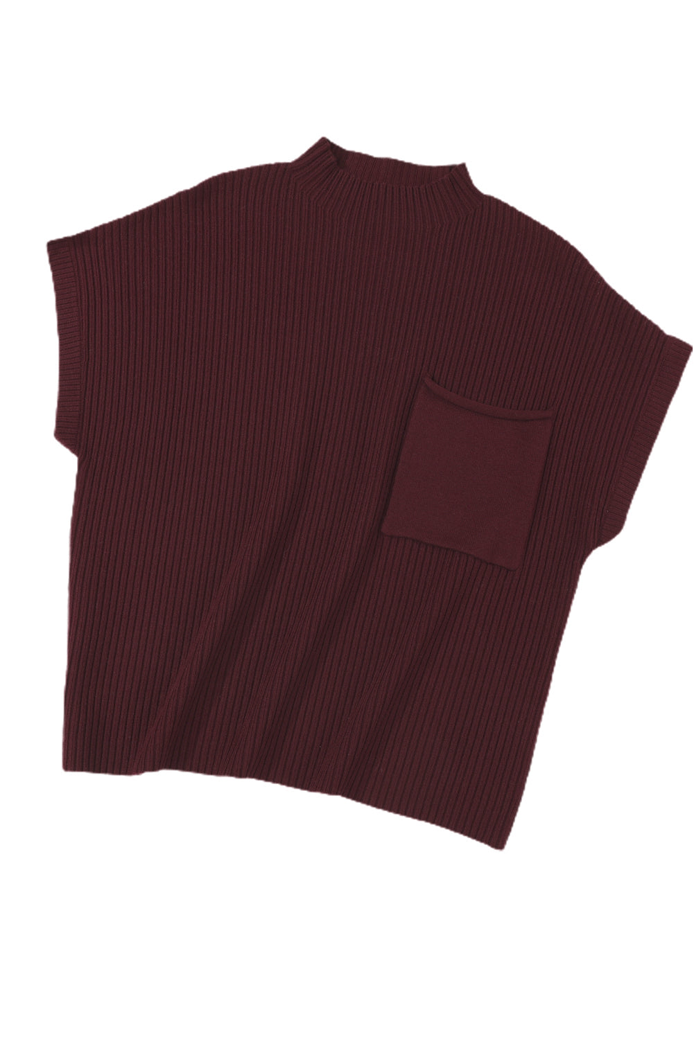 Dark Blue Patch Pocket Ribbed Knit Short Sleeve Sweater