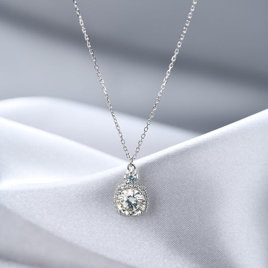 925 Sterling Silver 2 Karat Moissanite Necklace For Women