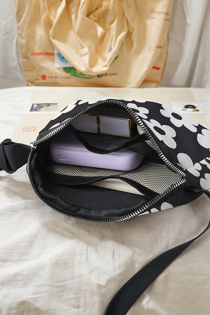 Black Floral Print Adjustable Strap Crossbody Bag