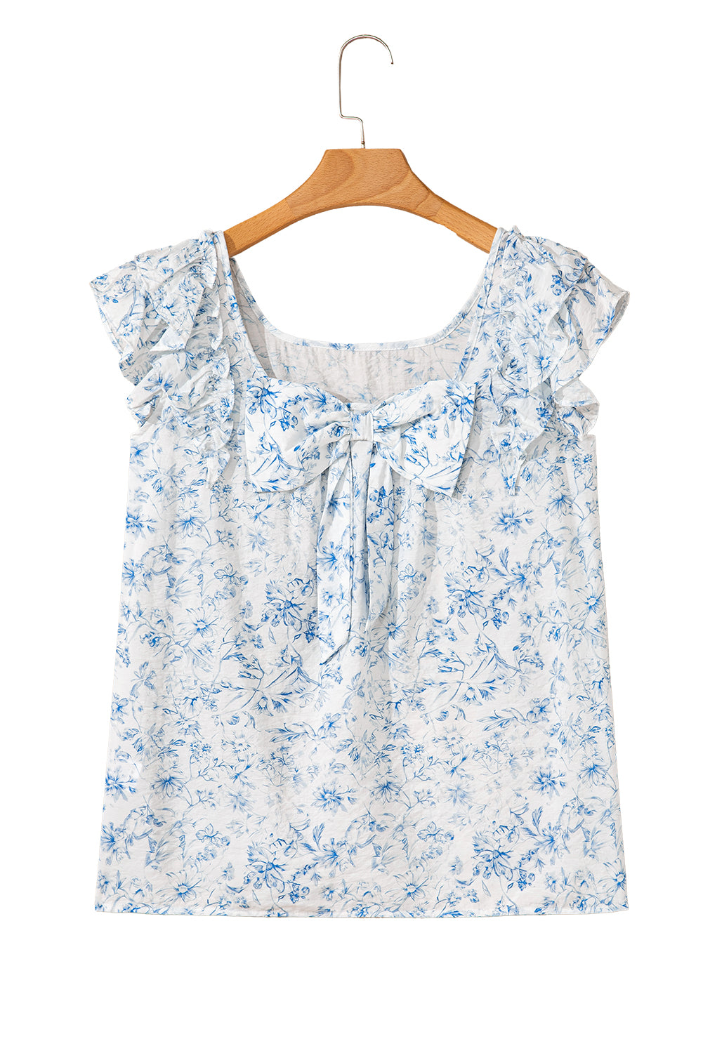 Pink Floral Ruffle Short Sleeve Bow Back Blouse