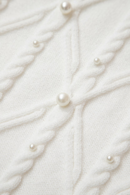 White Pearl High Neck Textured Knit Sweater Vest