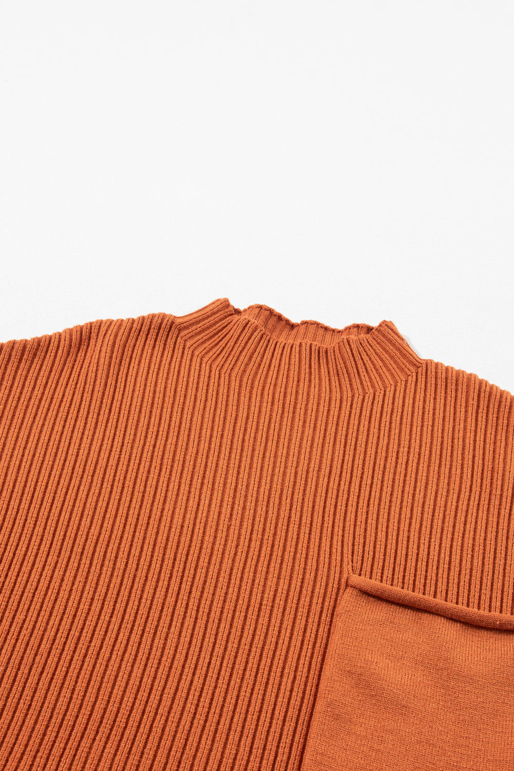Dark Blue Patch Pocket Ribbed Knit Short Sleeve Sweater