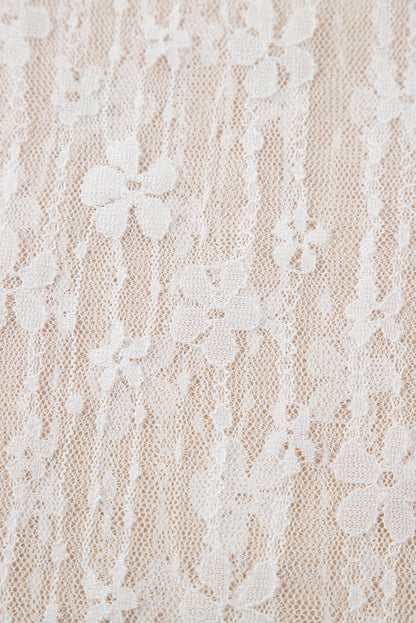White Sheer Floral Lace Long Sleeve Slim Fit Top