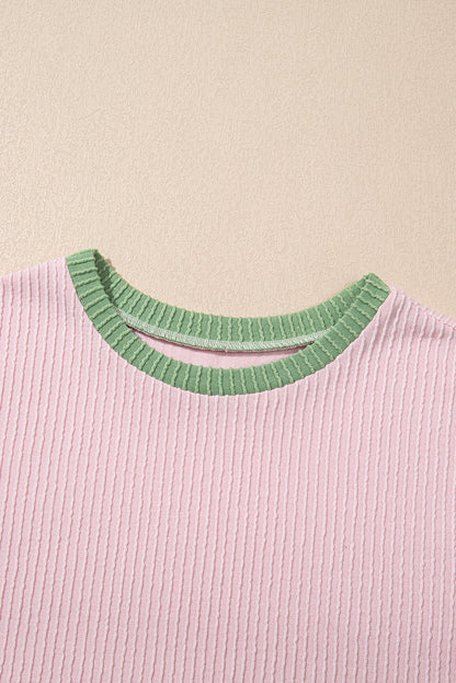 White Colorblock Corded Crew Neck Tee