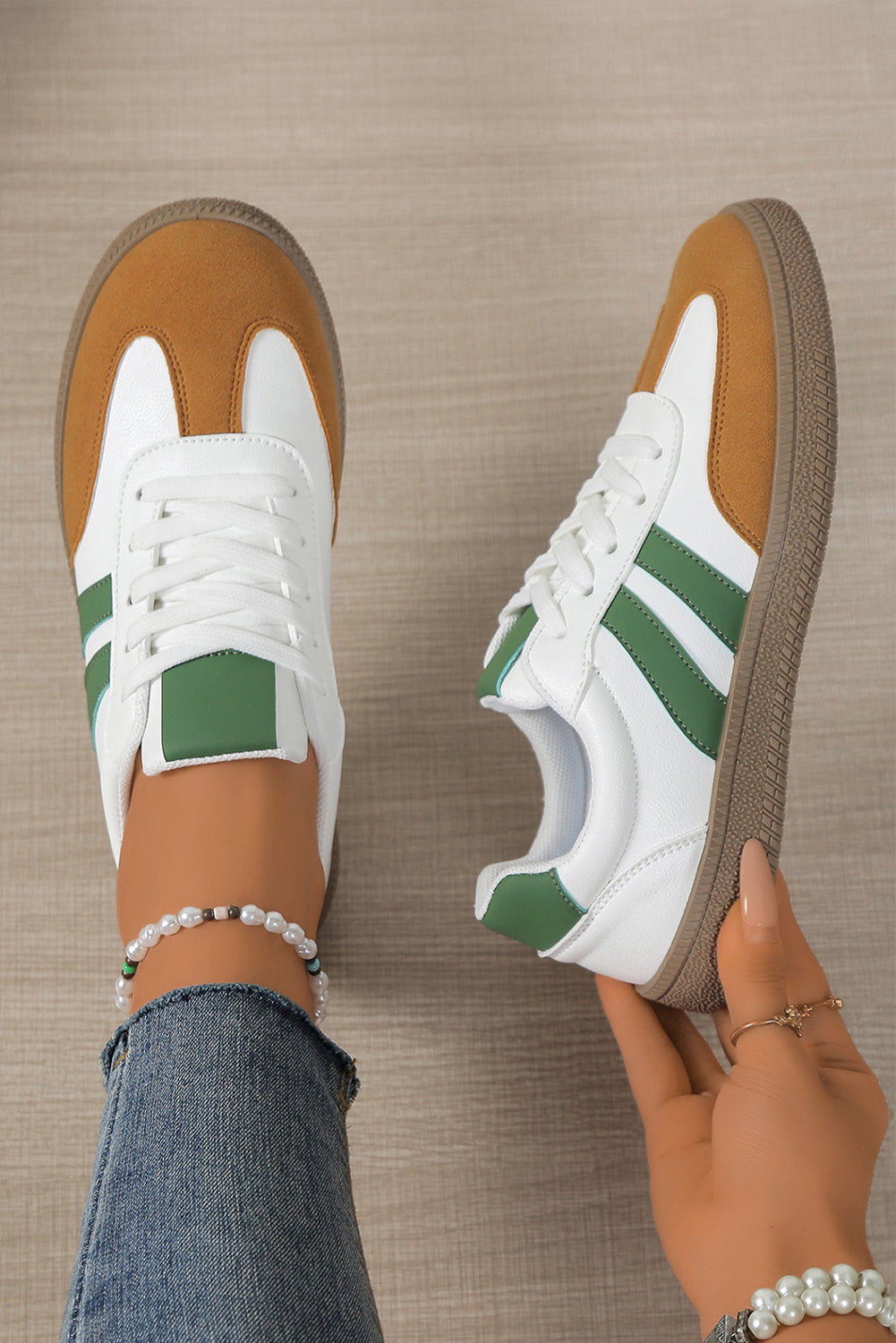 White Faux Leather Lace Up Flat Sneakers