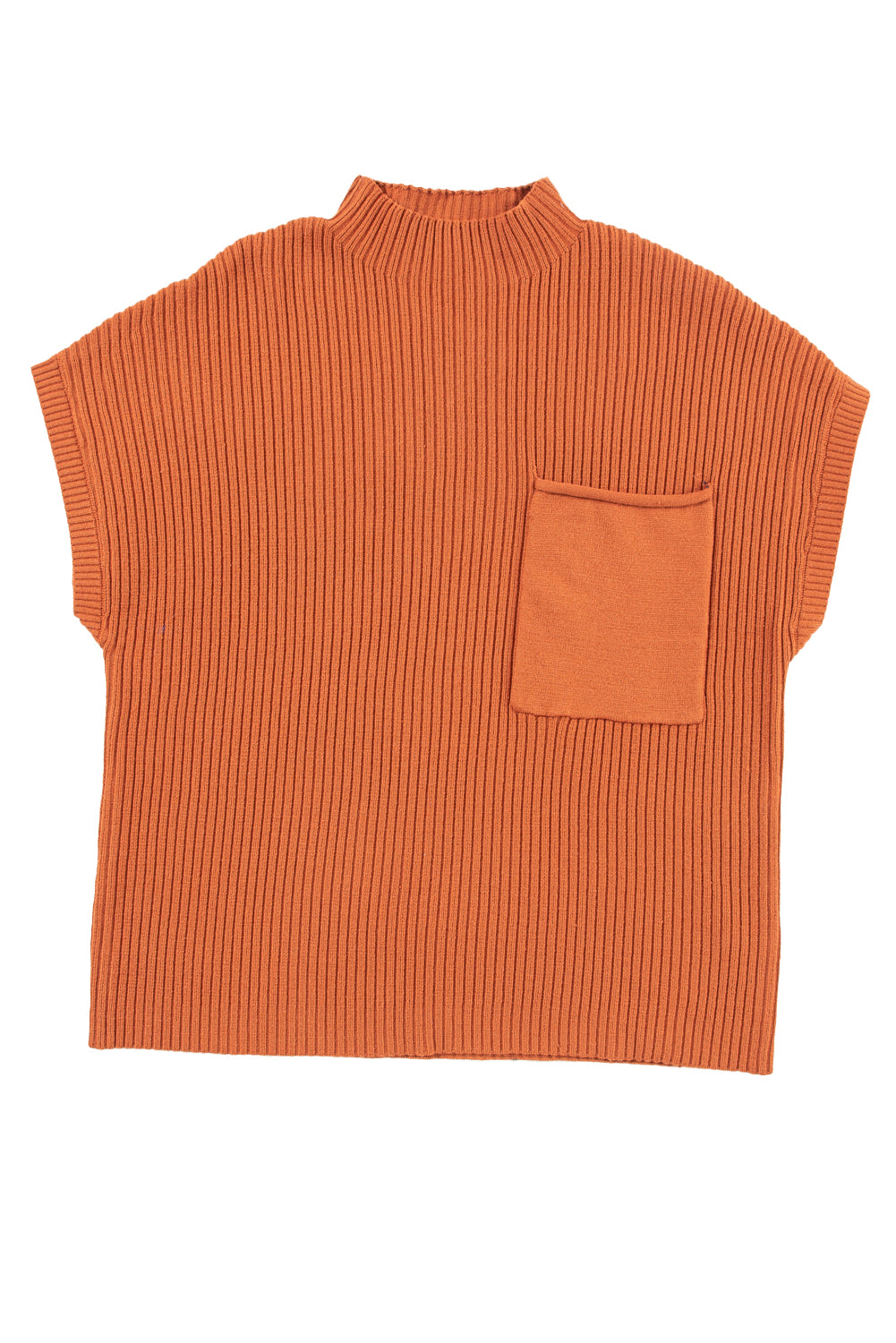 Dark Blue Patch Pocket Ribbed Knit Short Sleeve Sweater