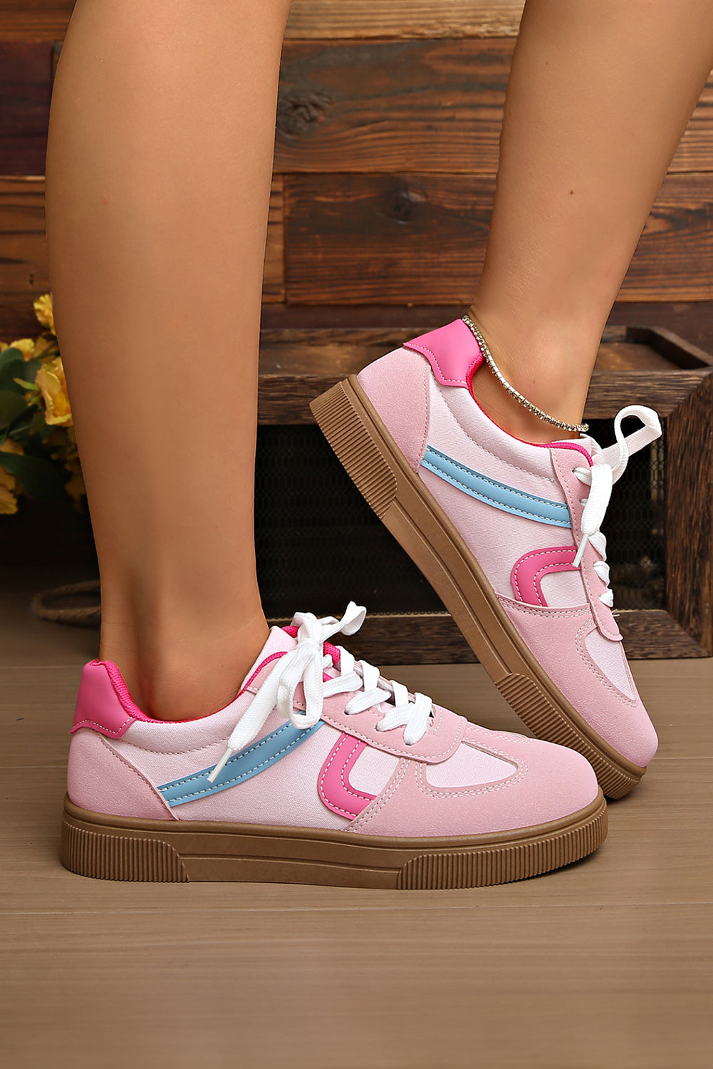 White Faux Leather Lace Up Flat Sneakers