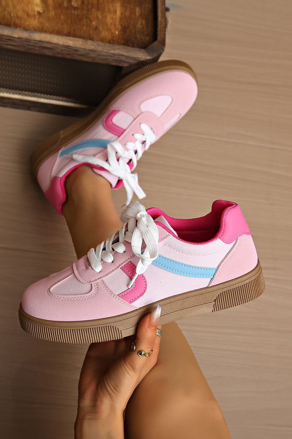 White Faux Leather Lace Up Flat Sneakers