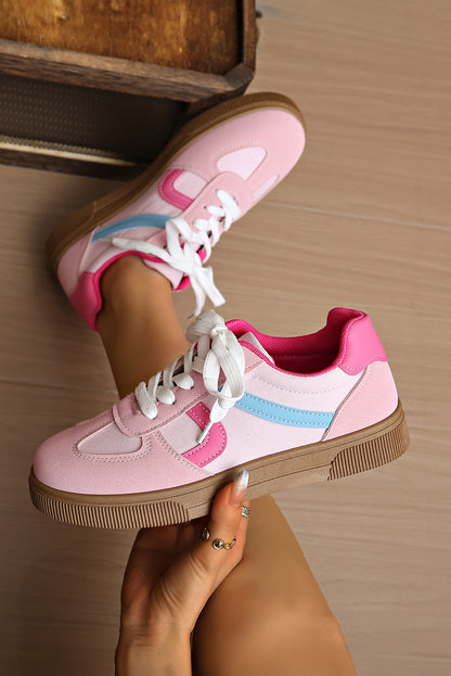 White Faux Leather Lace Up Flat Sneakers