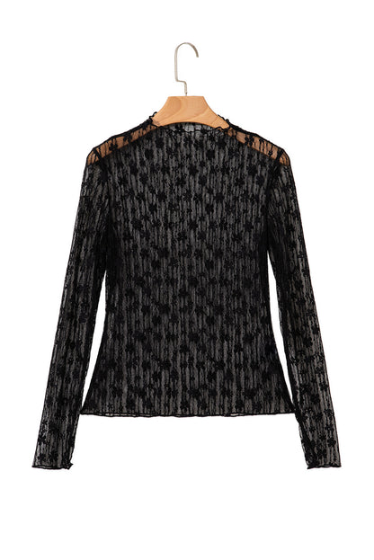 White Sheer Floral Lace Long Sleeve Slim Fit Top