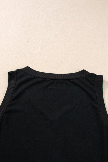 Gray Contrast Trim V-Neck Loose Fit Tank Top